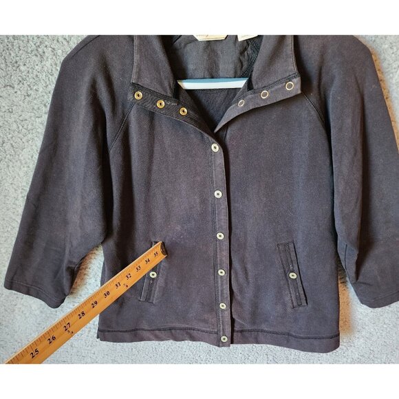 Tommy Bahama Women's 3/4 Sleeve Collared Snap Button Front Sweatshirt Black Sz M - Picture 5 of 13